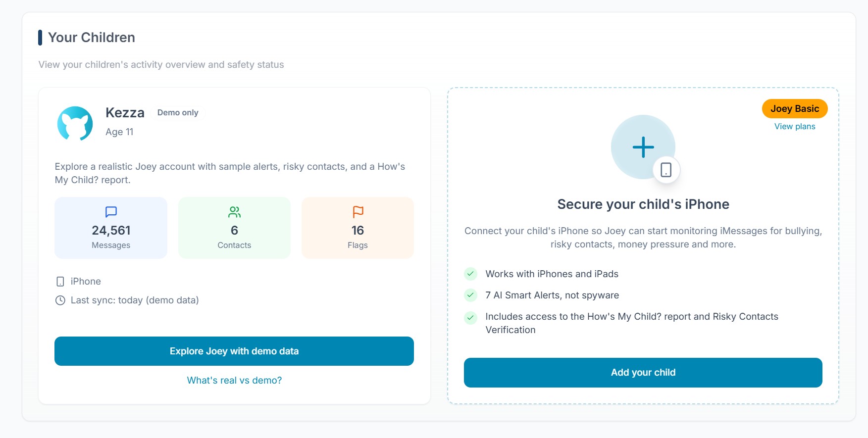 Joey app Smart Alert screen example